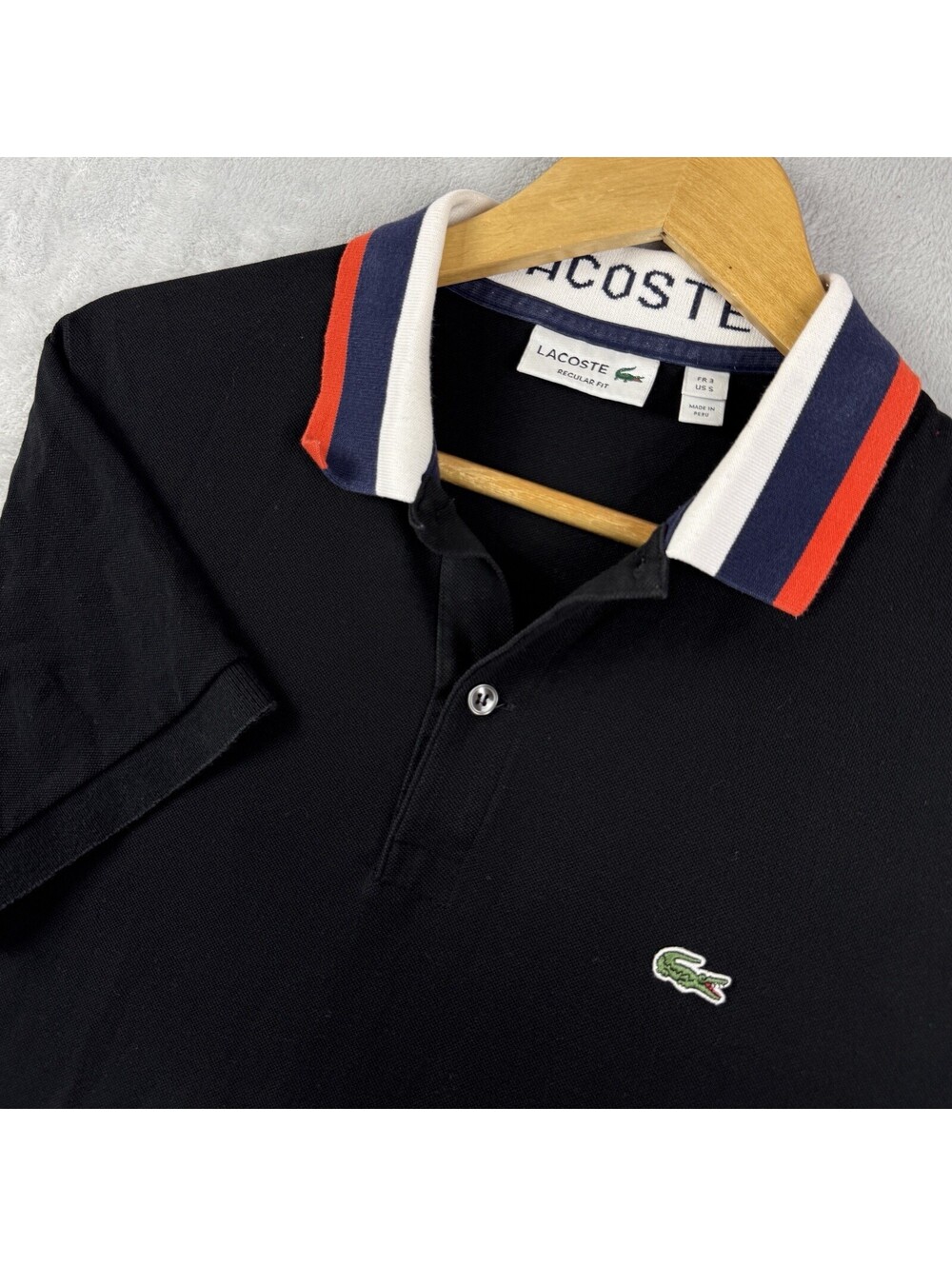 Lacoste Men's Black Stretch Cotton Piqué Polo Shirt S Crocodile Casual Preppy